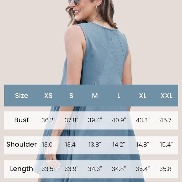 Blue Grey Womens Summer Sleeveless Mini Dress with Pockets, V-Neck, Loose Fit, C - Picture 2 of 9